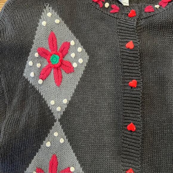 VTG 90s Heres A Hug Embroidered Cardigan Sweater Womens M Cottage Hearts Bows - Picture 9 of 10